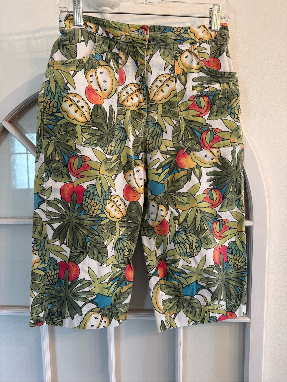VTG 90s Chicos Tropical Fruit Print Capris High Waisted Cotton Canvas Y2K